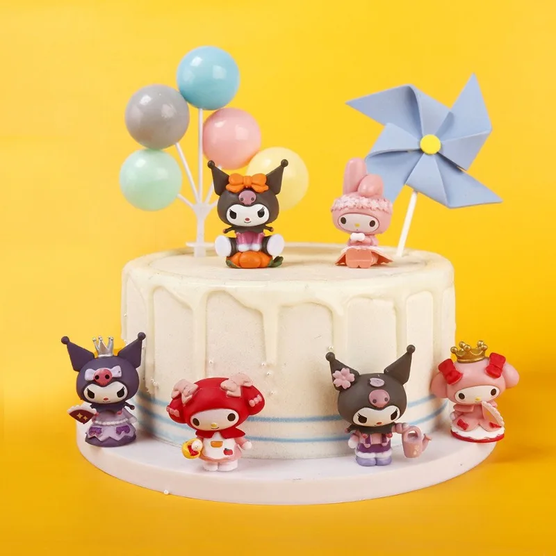 

Sanrio Kuromi Cake Decoration Dolls Anime Action Figure Kawaii My Melody Q Figural Desk Decoration Model Children Birthday Gifts