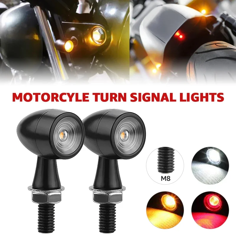 Mini Motorcycle LED Turn Signal Light Red Brake Lamp DRL Flashing Indicator Bullet Clignotant Moto For Honda For Cafe Racer 12V