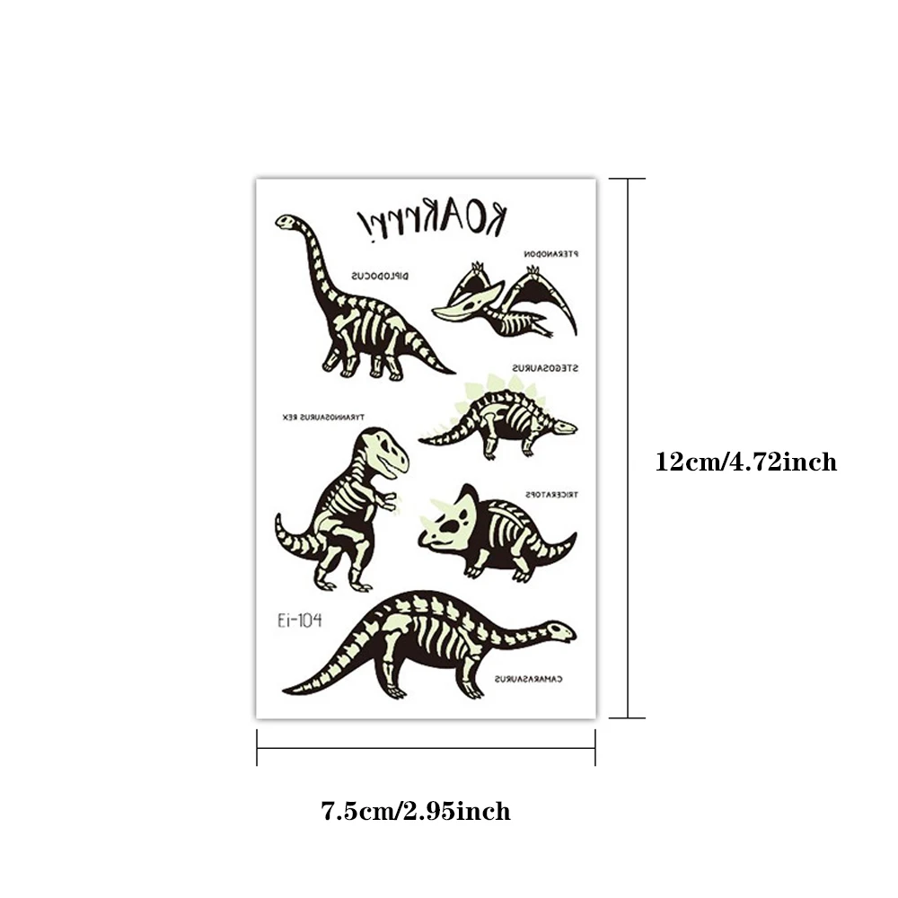 10pcs Luminous Dinosaur Glow Waterproof Temporary Tattoo Stickers Mermaid Lion Flash Tatto For Kids Arm Body Art Fake Tattoos