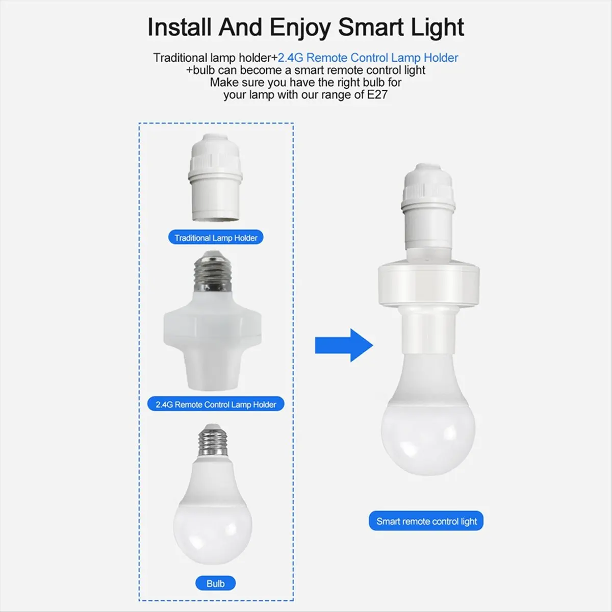 *A14E E27 Wireless Remote Control Light Lamp Holder Smart Bulb Adapter LED Lamp Holdere Smart Device for LED Bulb