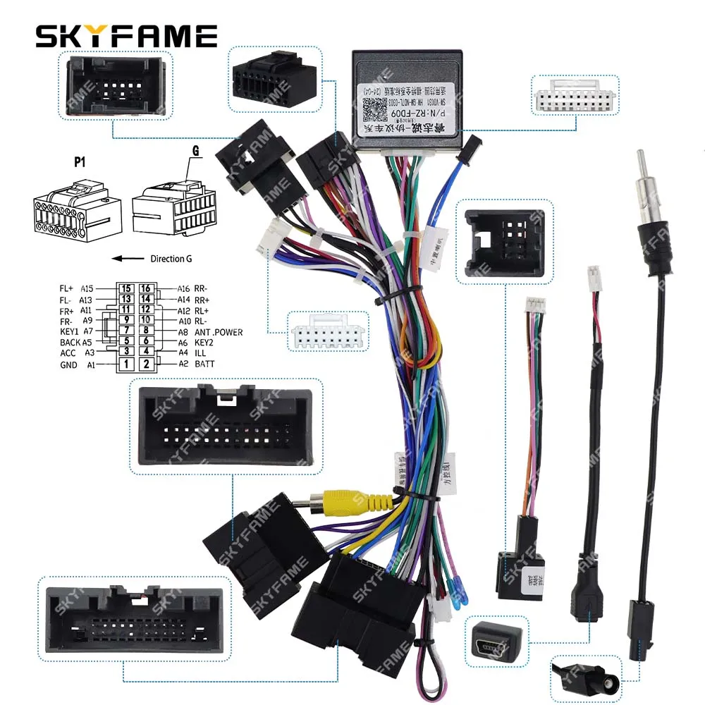 SKYFAME Car 16pin Wiring Harness Adapter Canbus Box Decoder Android Radio Power Cable For Ford Focus F150 Ranger Escape RZ-FD09