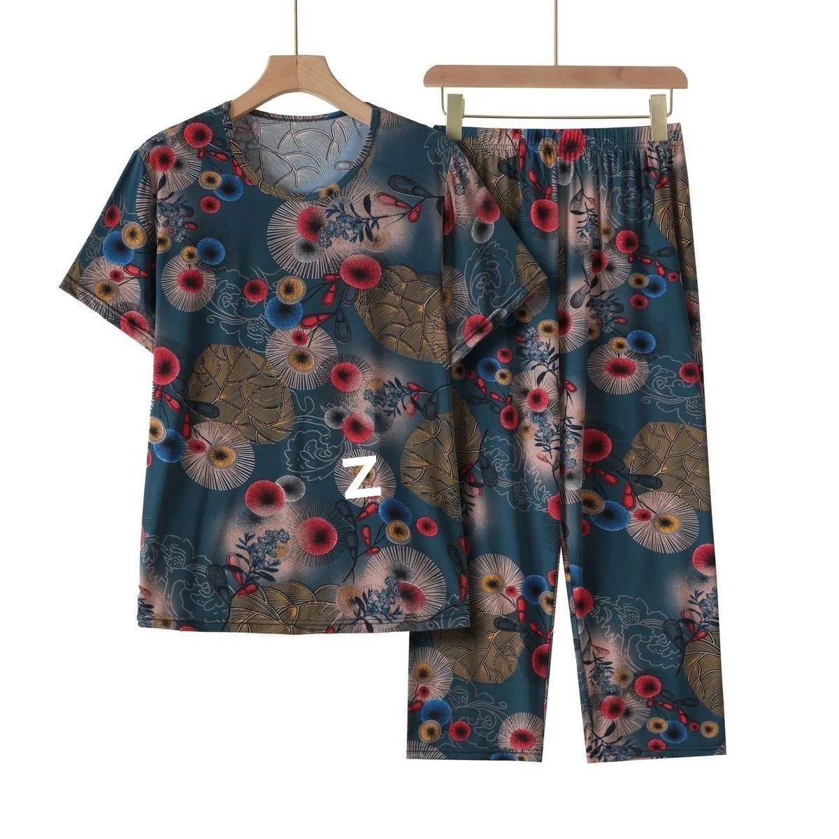 Sommer-Outfits: Lässiger Pyjama aus Eisseide, lockerer zweiteiliger Anzug in Übergröße mit kurzärmeligem Oberteil – Detail 20