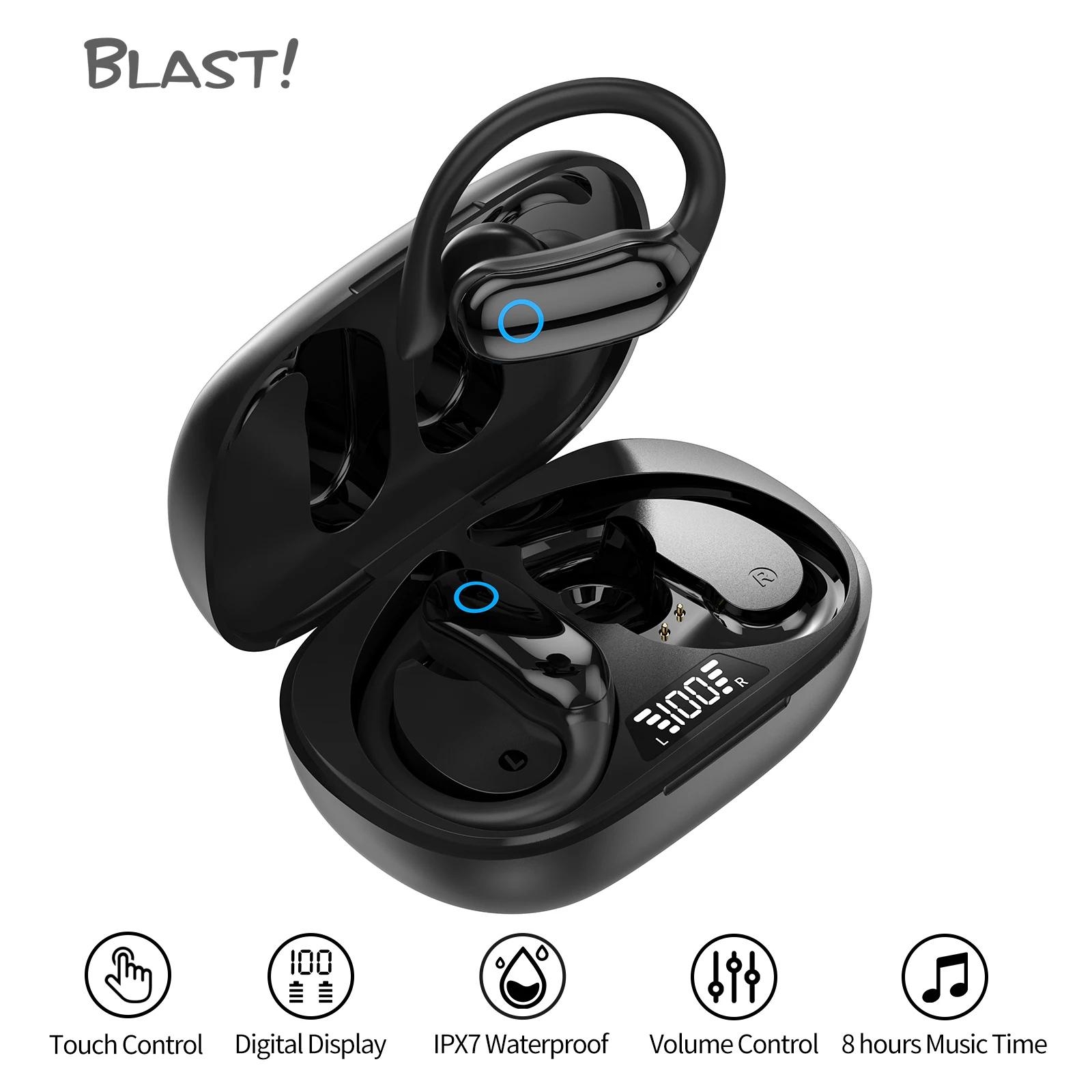 New BLAST! T07 500mAh wireless headset BLAST! T07 wireless sports earbuds 8 hours headphone Ture Wireless Stereo Earphones