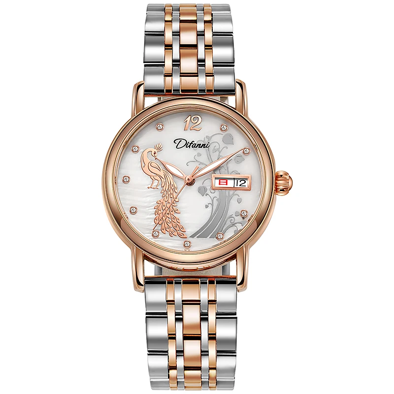 Difanni Mechanical Movement Woman Watch Simple Elegant Calendar Week Luxury Rose Gold Strap Waterproof Ladies Dress Wristwatch
