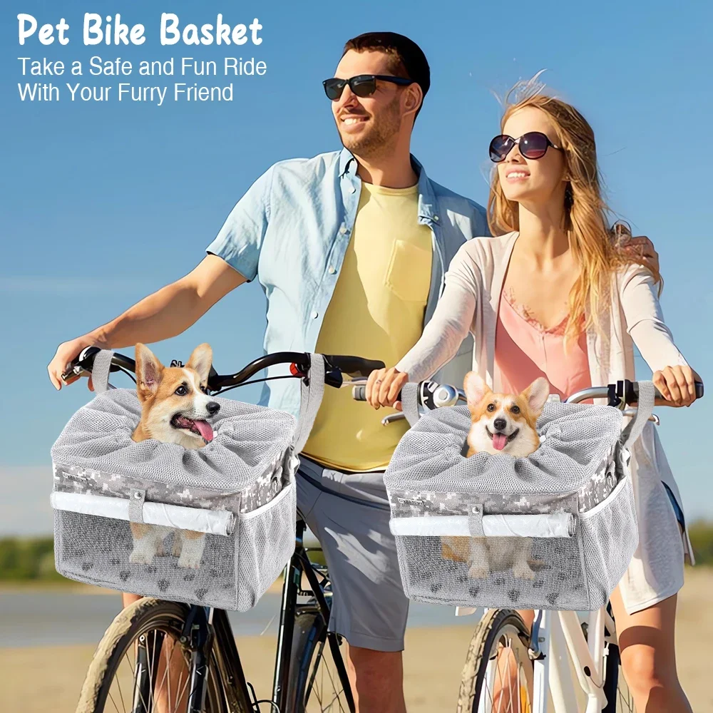 Dog Bike Basket, Small Medium Pets Dog Basket For With Breathable Mesh, Removable Bicycle Basket Front Handlebar Bicycle Basket