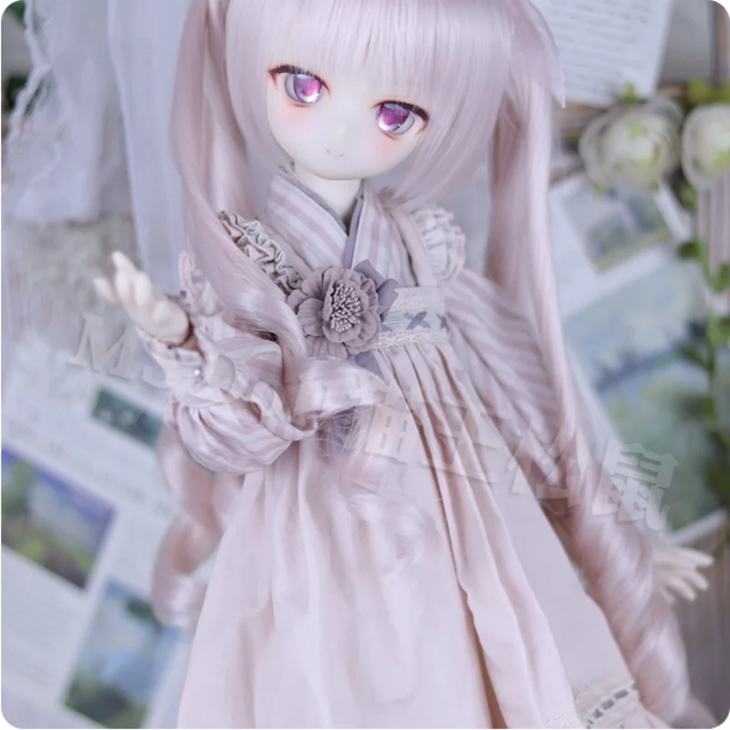 BJD Doll Wigs Long Curly Hair For 1/3 1/4 MSD MDD Doll Wavy Hair White Pink Wigs Accessories Girls DIY Gift(No Dolls)