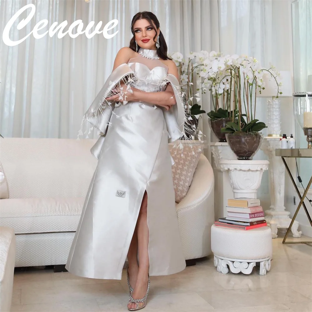 

Cenove Off The Shoulder Neckline Prom Dress Split Ankle -Length With Short Sleeves Evening Summer Party Dress For Women2023