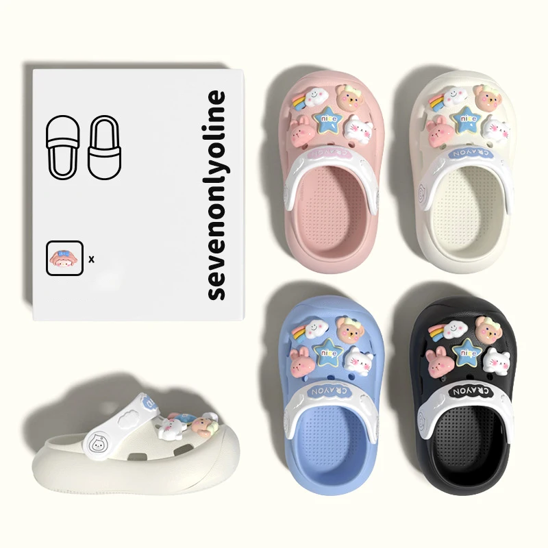 Summer Baby Hole Shoes Slippers Soft Anti-Skid Kids Sandals Cartoon Diy Design Shoes Sandy Beach for Boys Girls Slippers