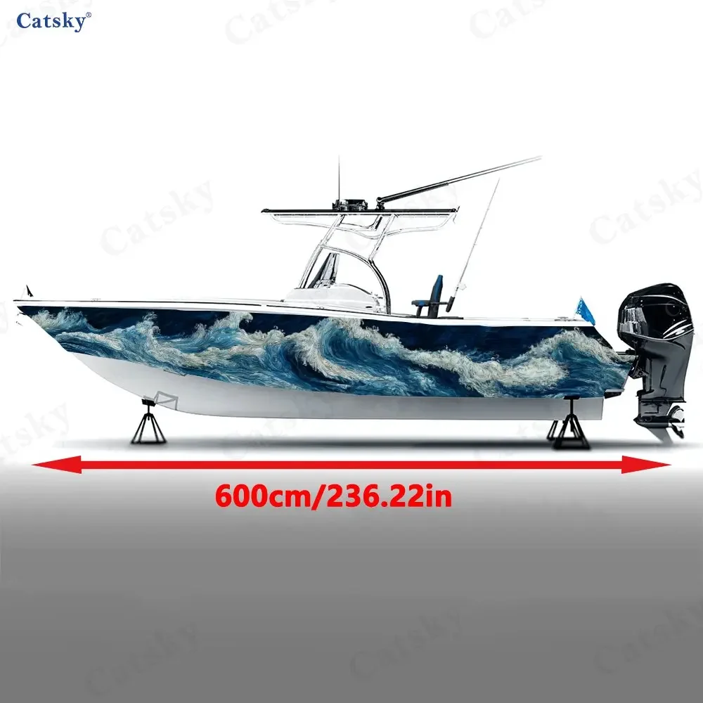 Blue Waves Night Oil Painting Style Pattern Boat Sticker Vinyl Ship Pontoon Deck Boat Fishing Decorative Pontoon Boats Decal