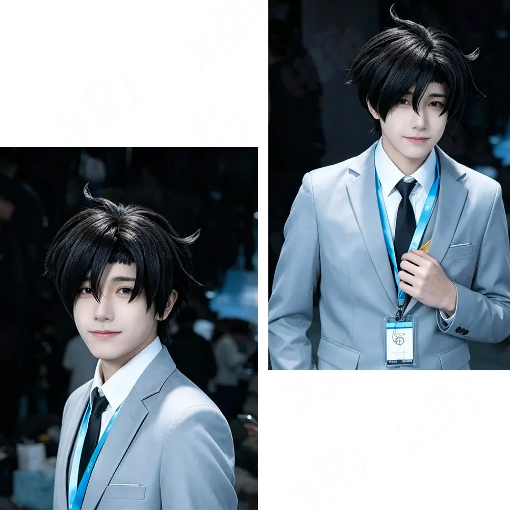 Blue Archive Sensei Cosplay Wig HSIU Short Black Heat Resistant Synthetic Fiber Hair Free Wig Cap Included Game Anime Cosplay