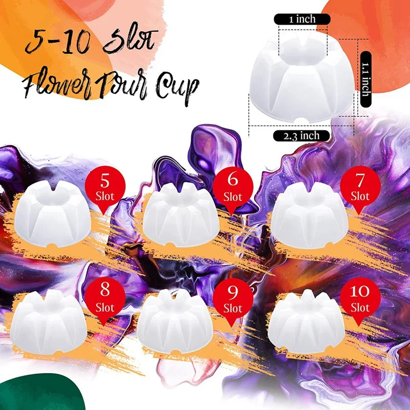 6Pcs Flower Pour Cup For Paint Pouring 5-10 Slots Acrylic Paint Pouring Split Cup Multi Slot Acrylic Paint Tools Reverse