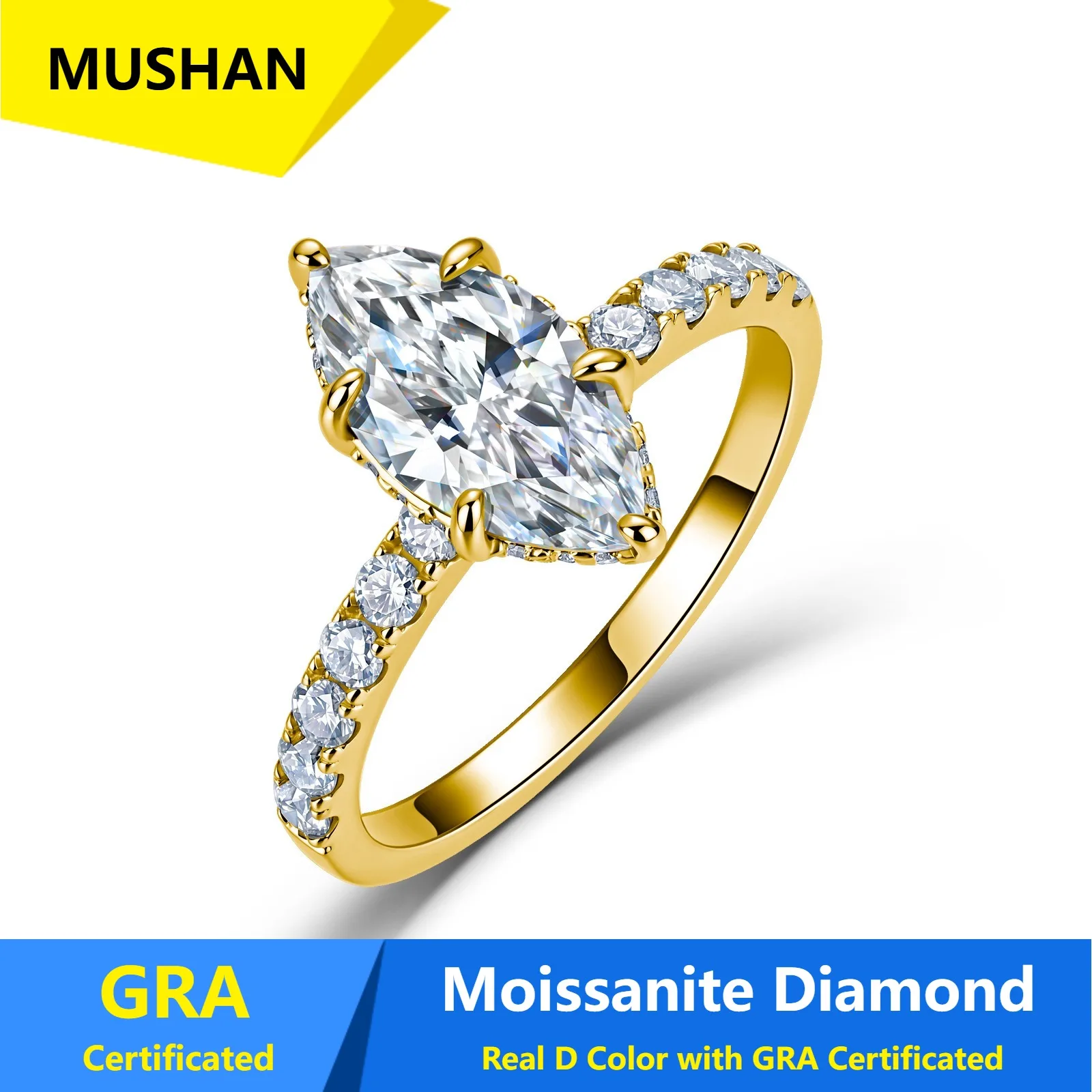 

MUSHAN Luxury Jewelry 925 Sterling Silver Ring Band Women 2.4ct GRA Certificated Moissanite Diamond D Color Rings Fine Jewelry