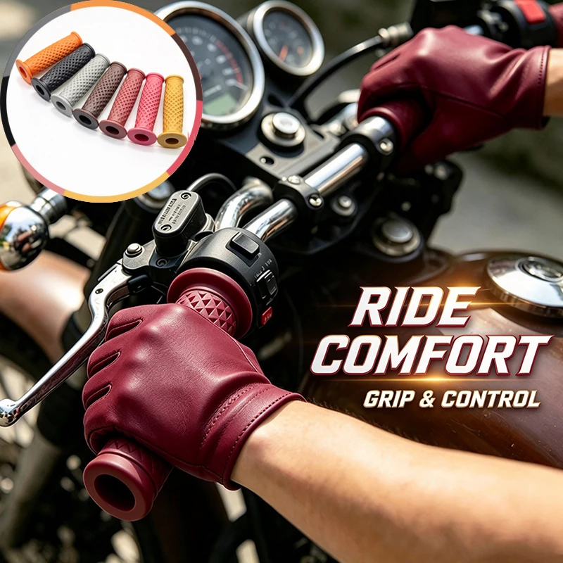 1 Pair Vintage Motorcycle Handlebar Grips Retro Rubber Non-Slip Hand Grips 21-24MM With Bar Ends For Cafe Racer Bobber Bike