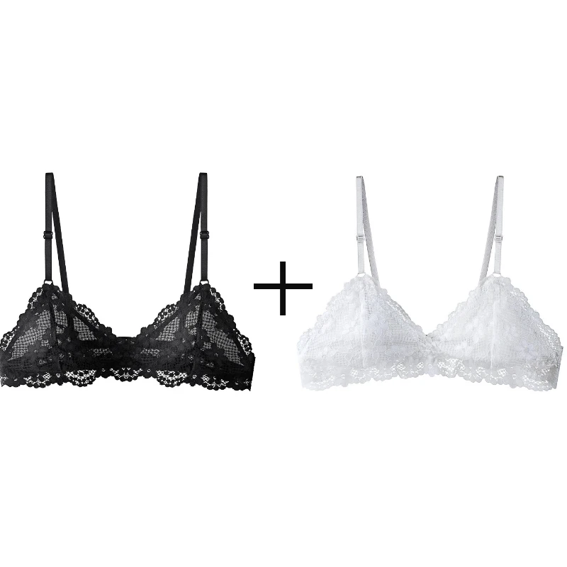 

1/2PCS Women Bralette French Style Lace Bra Girls Triangle Cup Lingerie Deep V Wireless Underwear Soft Thin Seamless Bra