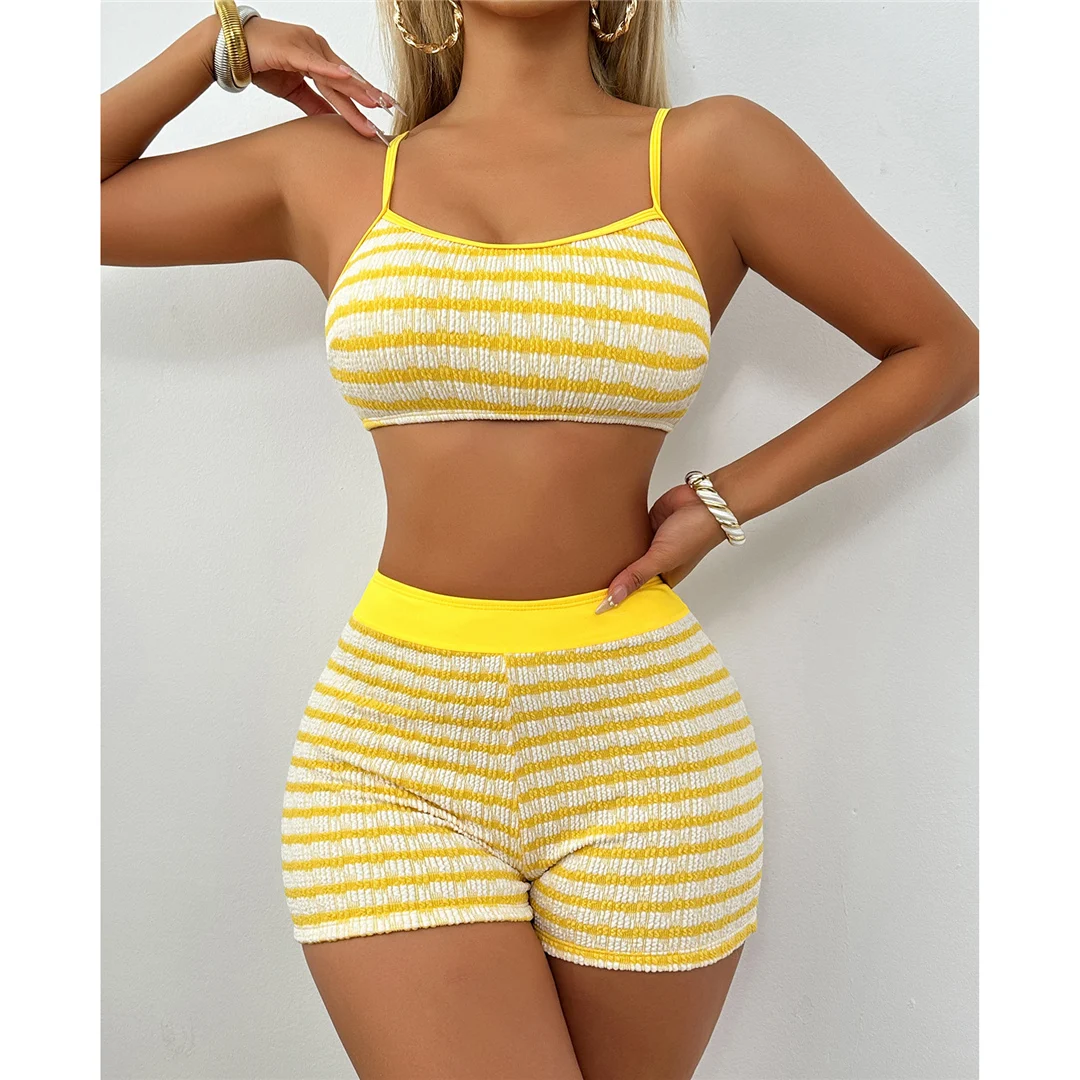 S - XL 2026 Gestreifte Shorts, Bikini mit hoher Taille, Damen-Badeanzug, zweiteiliges Bikini-Set, Badebekleidung, Badeanzug, Schwimmkleidung V6607 – Detail 5