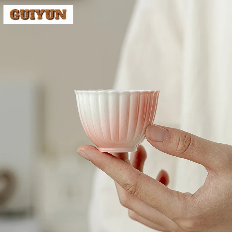 2pc/set Grapefruit Jasmine Ceramic Tea Cup Chrysanthemum Mouth Cup Gradient Color Small Master Cup Kung Fu Teaware Drinking 50ml