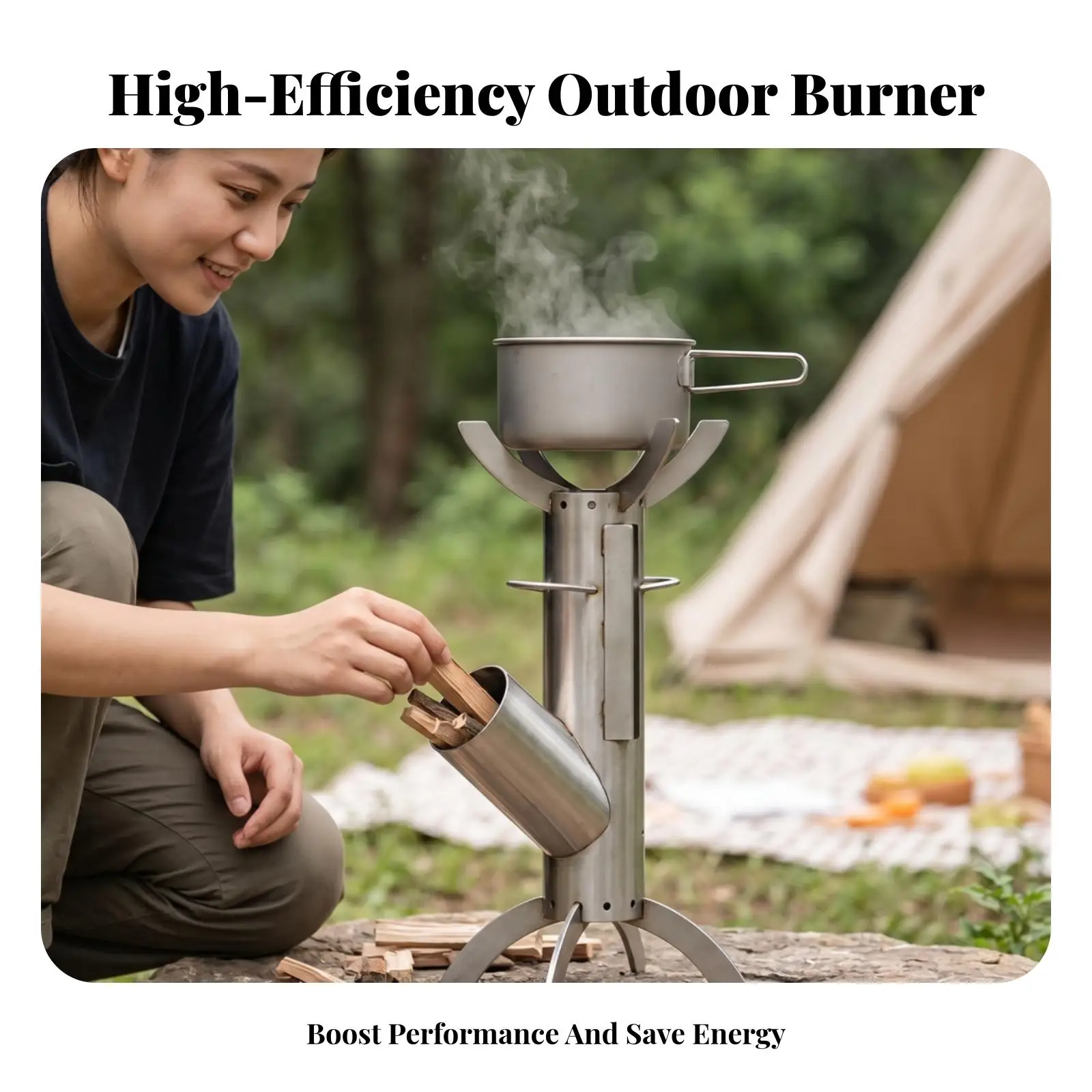 Stainless Steel Cylindrical Burner Cooker Angled Energy Source Feed Tube