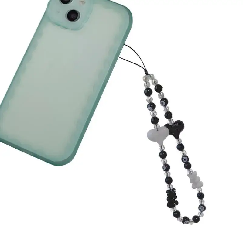 P9FE Handy-Zubehör, Harz, Bär, Würfel-Herz, Perlen-Lanyard, Handgelenkschnur für Frauen, handgefertigte Handykette, Handy-Gurt – Detail 9