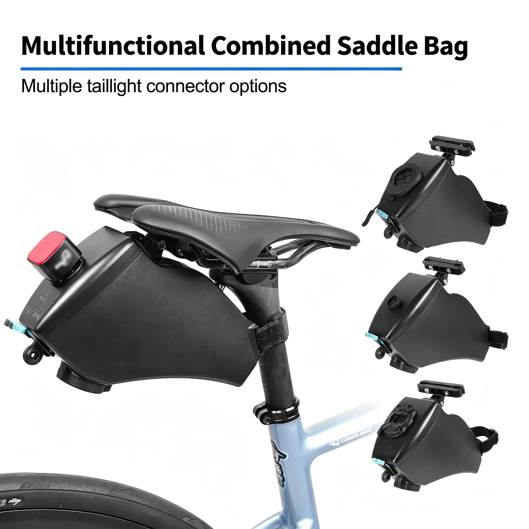 SUKOU Sacoche de Selle Arrière de Vélo avec Support pour Feu Arrière, Compatible Shimano PRO, Double Fixation, Étui en Nylon pour Lunettes, Outils, Clés, Traceur GPS