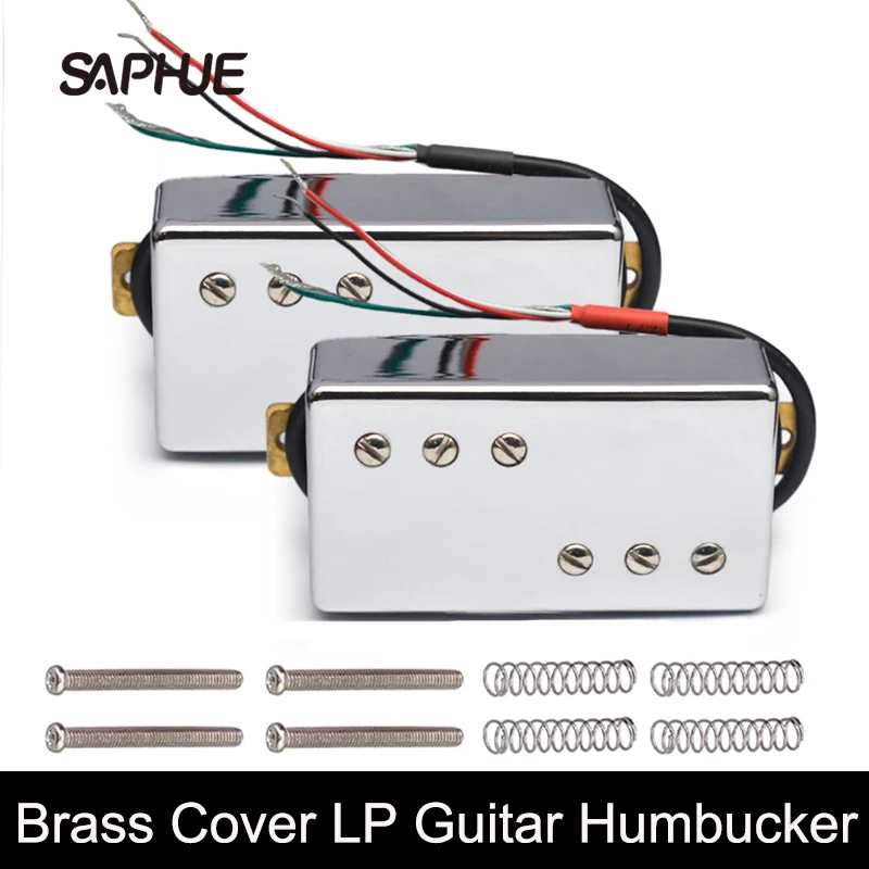 Brass Cover LP Guitar Humbucker Pickup, 4 Coil Cable 7.5K/15K Coil Splitting Pickup, Two Line, 3 + 3 Chrome