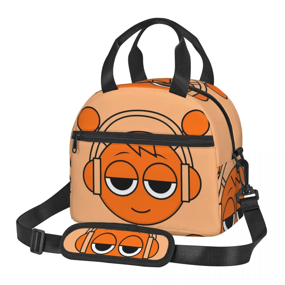Incredibox Sprunki bolsa de almuerzo con aislamiento de cabeza naranja con correa de hombro ajustable bolsa de comida de juego divertido caja térmica Bento