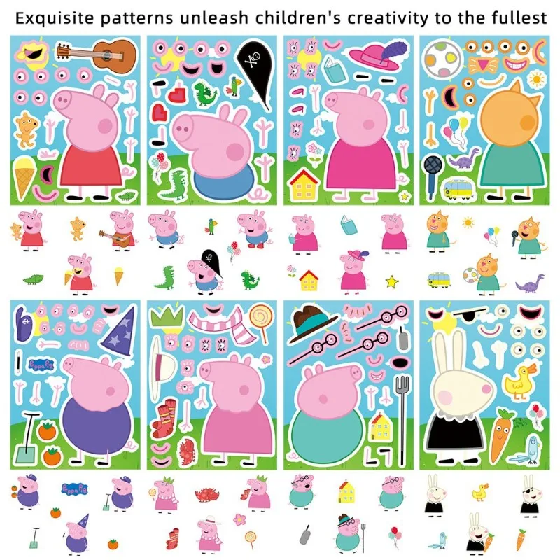 16PCS Peppa Pig family assembly puzzle cartoon stickers, pink and blue parent-child educational toys, diy companion gifts 2026 view 2