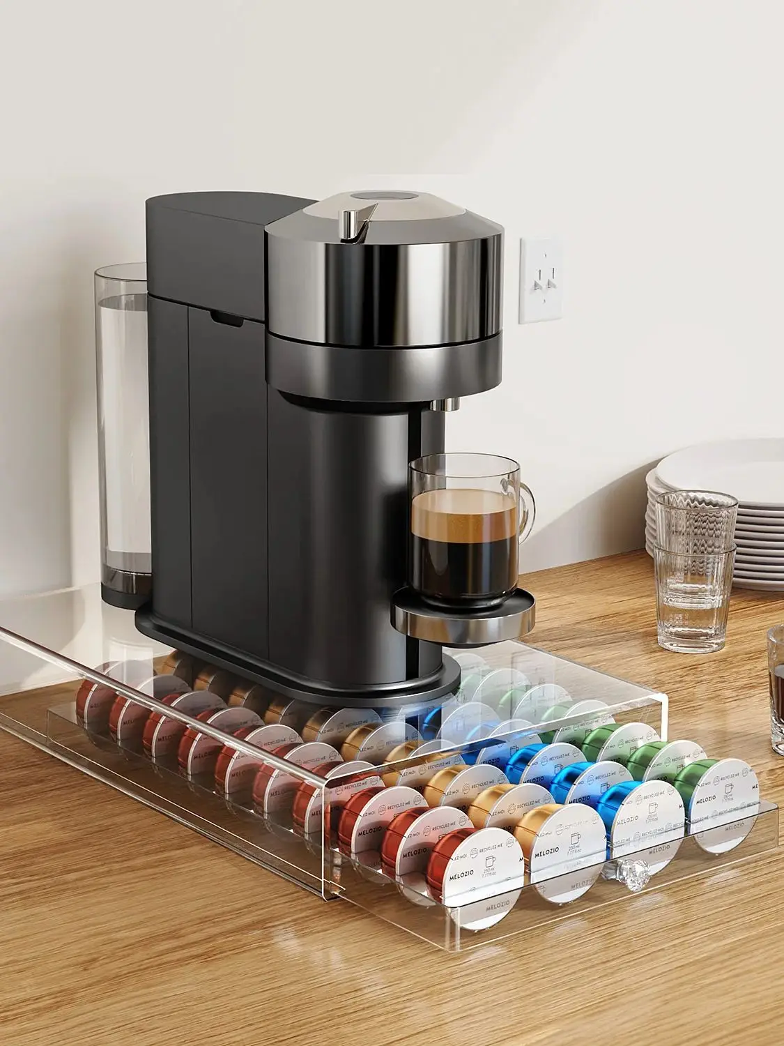 40 Stück Kaffeekapsel-Halter für Nespresso Vertuoline Dolce Verismo Vertuo Transparenter Organizer Aufbewahrungsregal für Kaffeekapseln – Detail 3