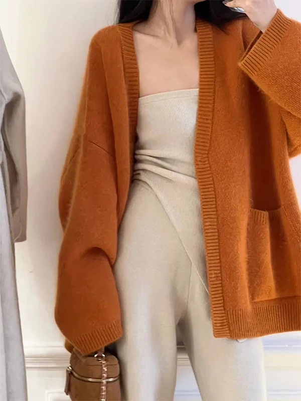 レディース ティエンド ニット ベアファー セーター コート Vネック ソフト 暖かい 秋冬 アウター カジュアル スリーブ ロング スリーブ ミッドレングス