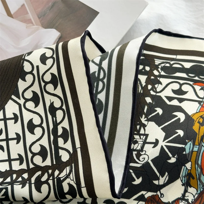 14mm Silk Scarf Luxury Square Bandanas Handmade 90cm Scarves Rolled Edges Shawls Womens Foulard Hair Bag Accessories
