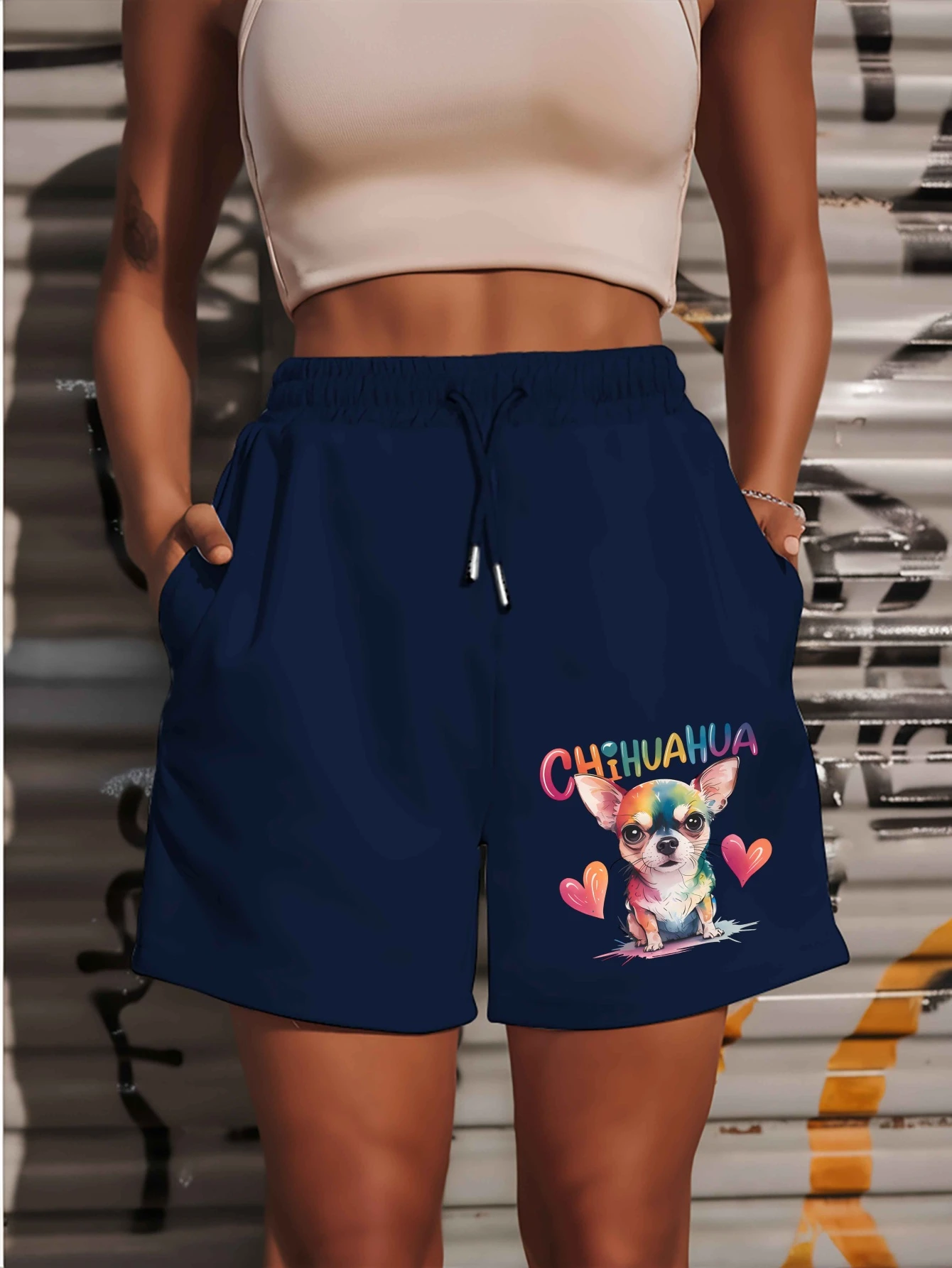 Love Chihuahua Women's Plus Size Summer Casual Oversized Shorts - Loose Fit Five-Fifth Length Beach Pants Suitable for Summer