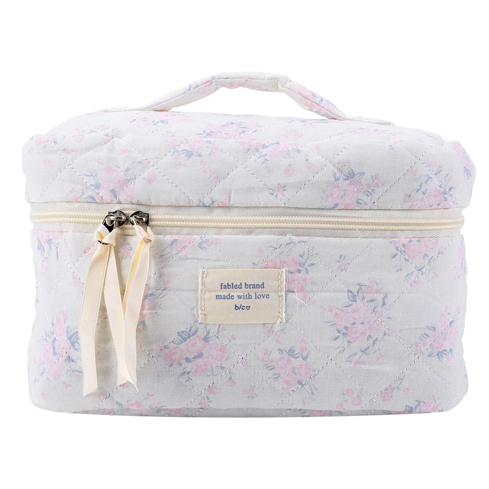 Borsa per cosmetici da donna borsa per trucco trapuntata di grande capacità borsa per cosmetici portatile estetica borsa da toilette floreale