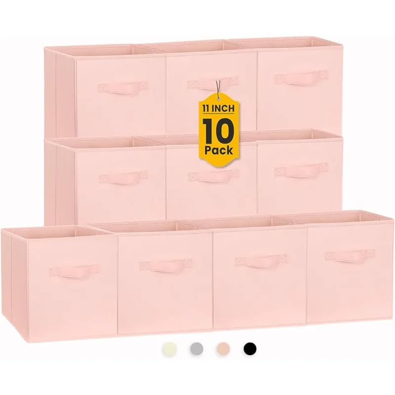 

Storage Cubes, 11 Inch Cube Storage Bins for Shelves Closet Bedroom Baby Nursery - 10 Pack Collapsible Storage Baskets with Hand