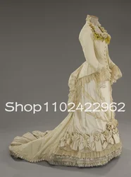 Champagne History Victorian Ball Gown Prom Dresses with Long Sleeve Abito Oscar Lace Floral Civil War Era Evening Dress