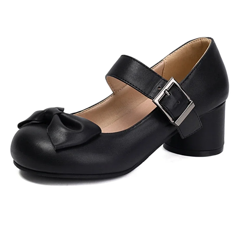 

Туфли Мэри Джейн на круглом каблуке для девочек, модные милые женские туфли Мэри Джейн с завязками в виде банта, розовые, черные, белые, на коротком каблуке, для танцев, свадьбы, весна 2023 г.