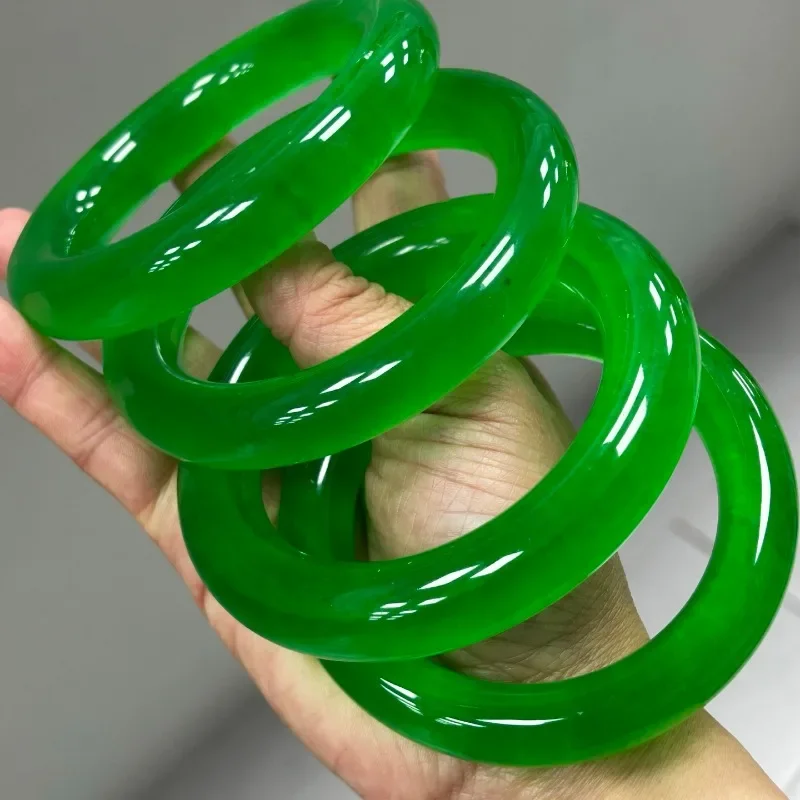 

Natural Ice Green Jade Bracelet, Ethnic Style Classic Simple Bracelet Jewelry