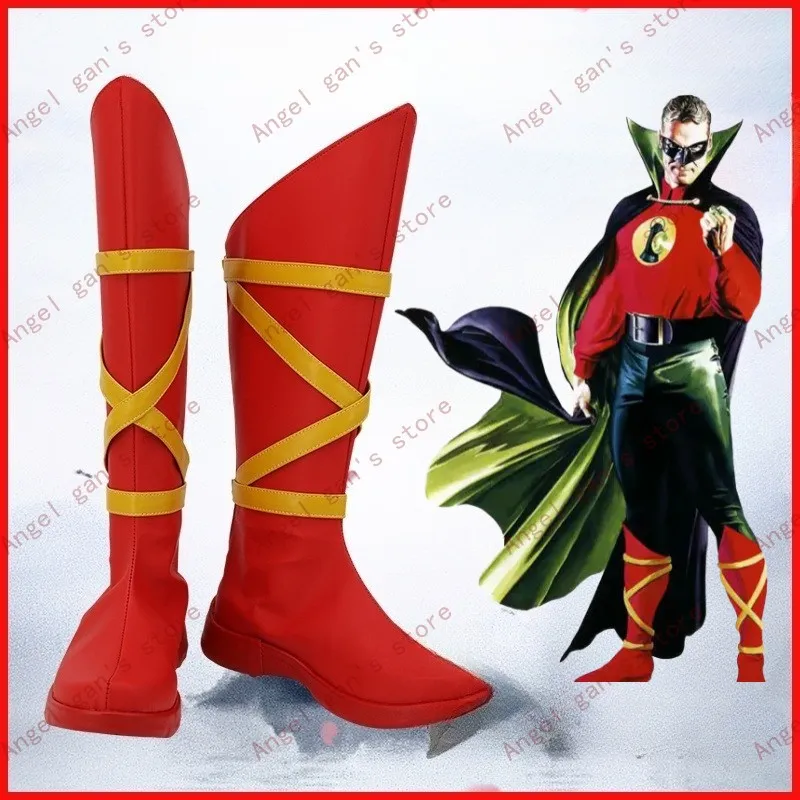

Greenlantern Alan Scott Cosplay Costume Shoes Red Handmade Faux Leather Boots For Christmas Halloween Party