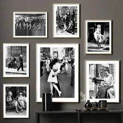 Last Century Black And White Art Photography Poster Prints For Living Room Vintage Kissing on VJ Day Canvas Painting Wall Art