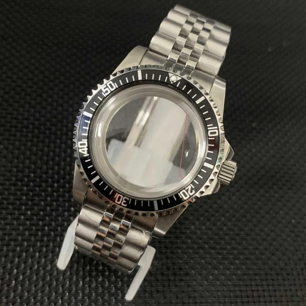 Juego de caja de reloj NH35, carcasa inferior transparente Retro de 39,5mm, Correa con bisel giratorio de aluminio bidireccional para movimiento NH35/NH36