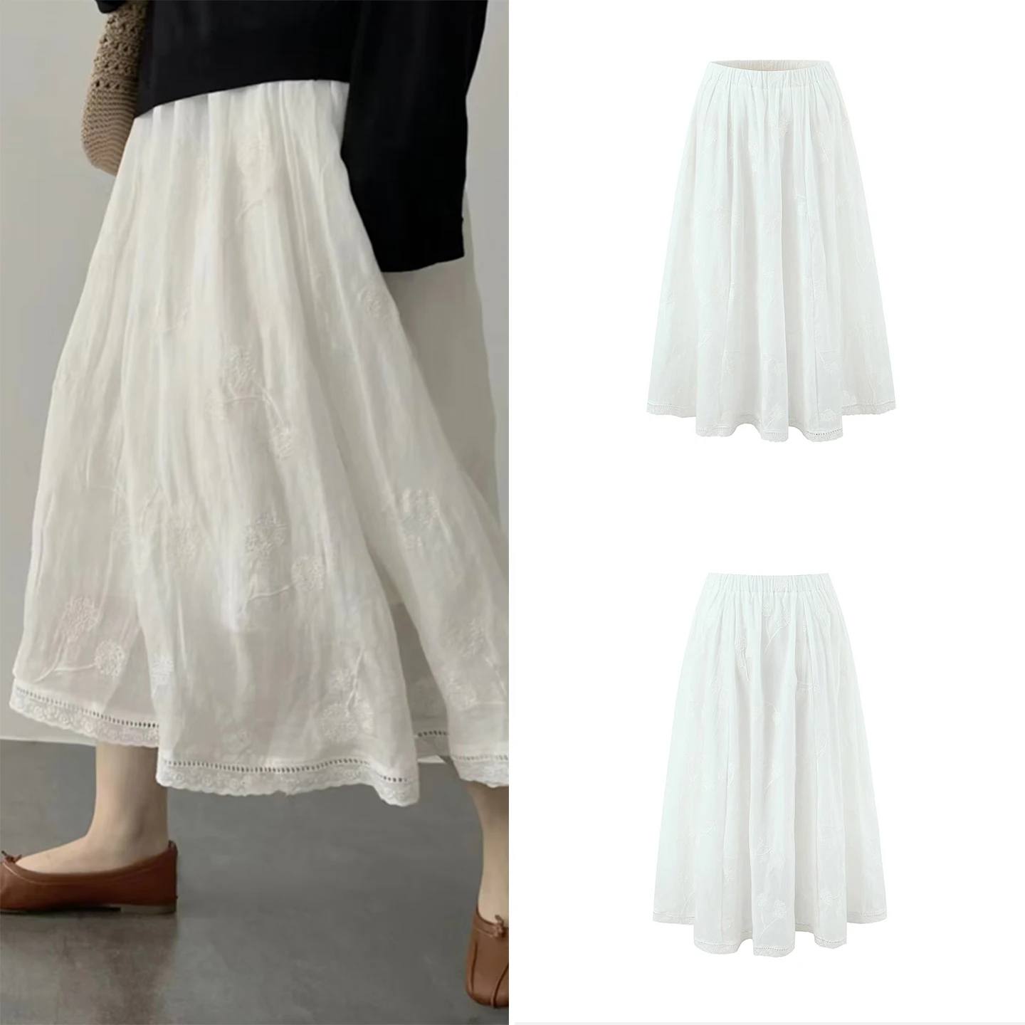 

Модная простая женская юбка миди с вышивкой и кружевом, свободного кроя, весна 2026
