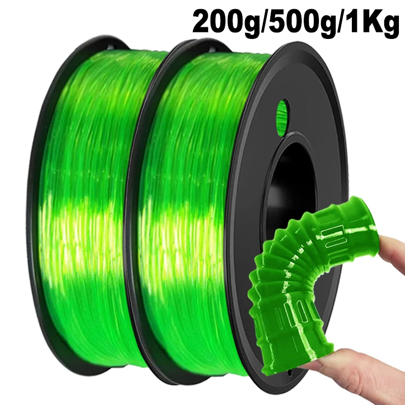 

200g/500g/1Kg TPU Transparent Green Flexible Filament 1.75mm 3D Printer Filament Printing Roll FlexMaterials Transparent green
