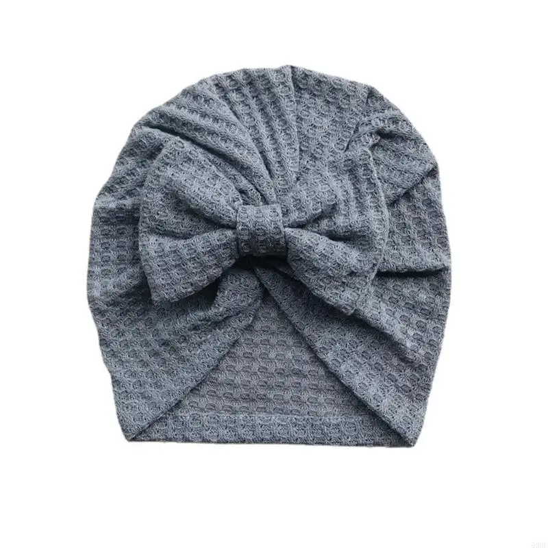 63HE Solid Crochet Knitted Bow Baby Hat Turban Newborn Headwraps for Infant Toddler