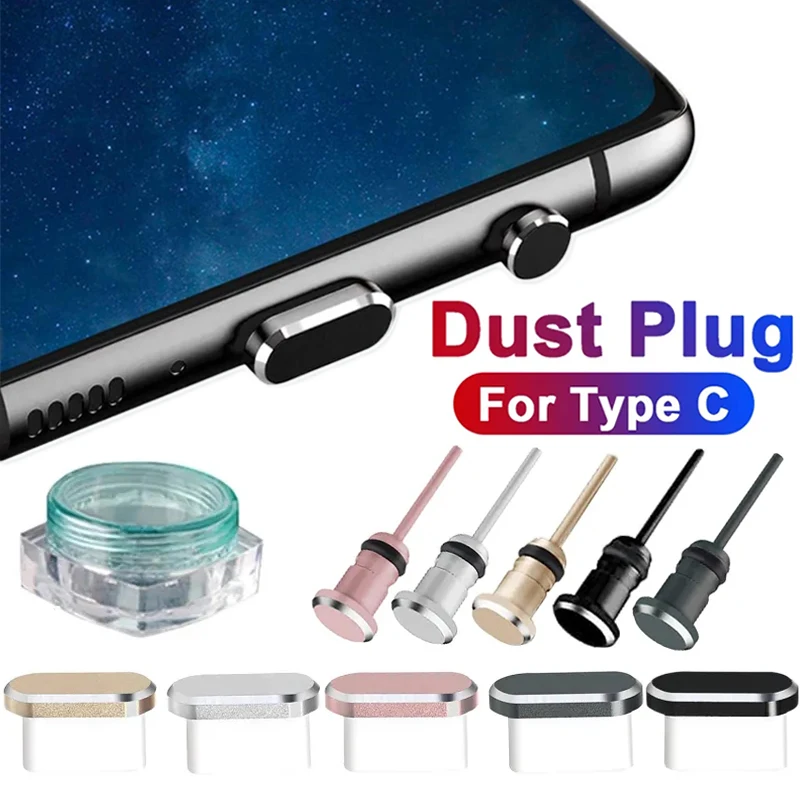 Type C Metal Dust Plug 3.5mm Earphone Jack Sim Card USB Type-C Charging Port Anti Dust Plug with Box for Huawei Samsung Xiaomi