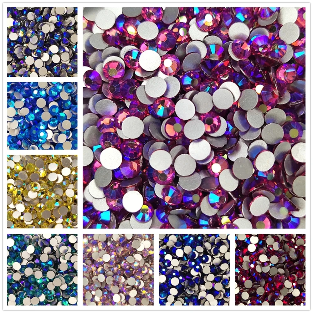 Tutte le taglie AB Colors ss3-ss30 Flat Back Nail Art strass Non Hotfix 3D Flatbacks Nail Art decorazione gioielli cristalli