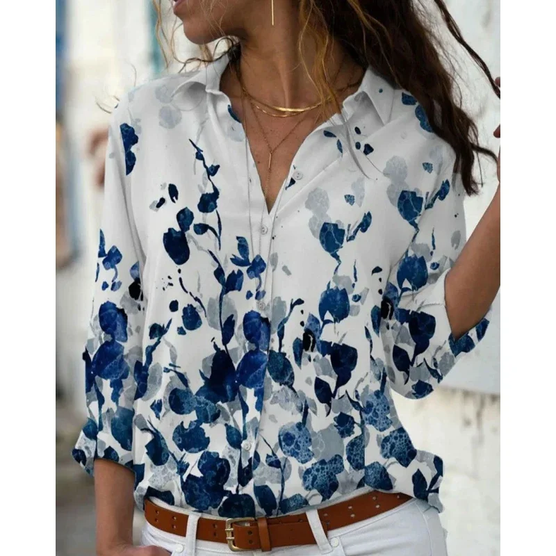 Gradient Leaf Print Women Blouses Spring Autumn New Fashion Elegant Women's shirt Tops Casual Long Sleeve Shirt Office Ladies