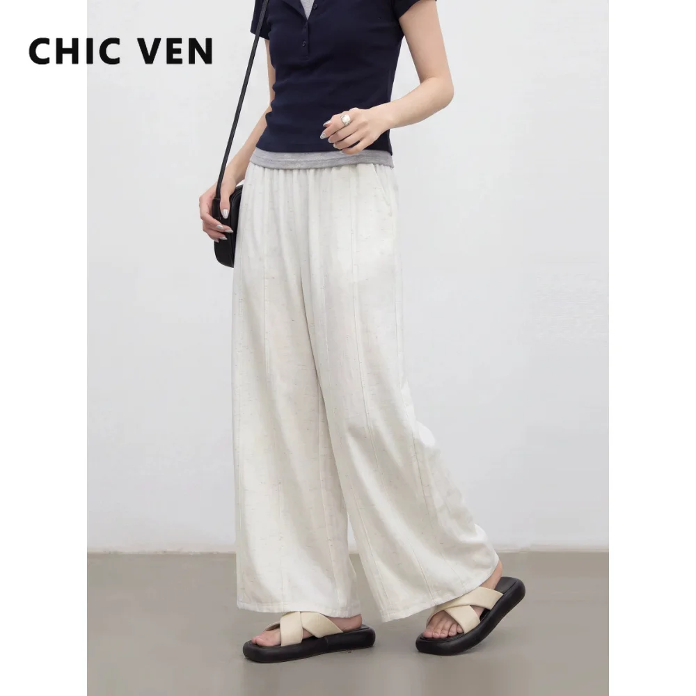 CHIC VEN New Fashion Women Pant Plus Size Loose Casual Wide Leg Trousers Female Elastic Waist Pants Spring Autumn 2026 Clothing