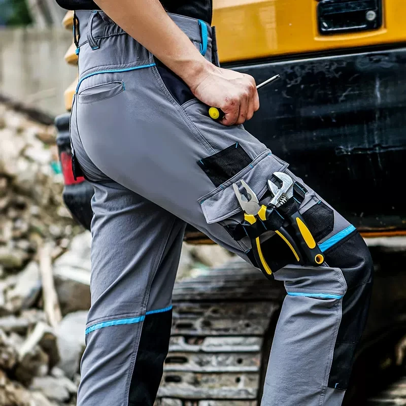 Pantaloni Cargo multitasche ad alta elasticità da uomo pantaloni da lavoro ad alta visibilità con riflettori uniformi da officina costruzione