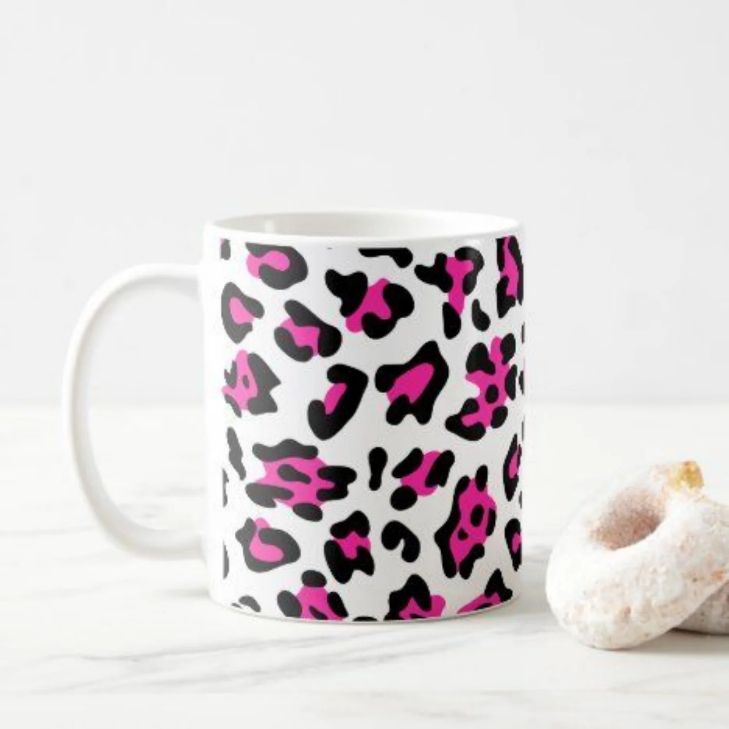 11oz single girly black, white, and pink leopard print coffee cup _ Zazzle