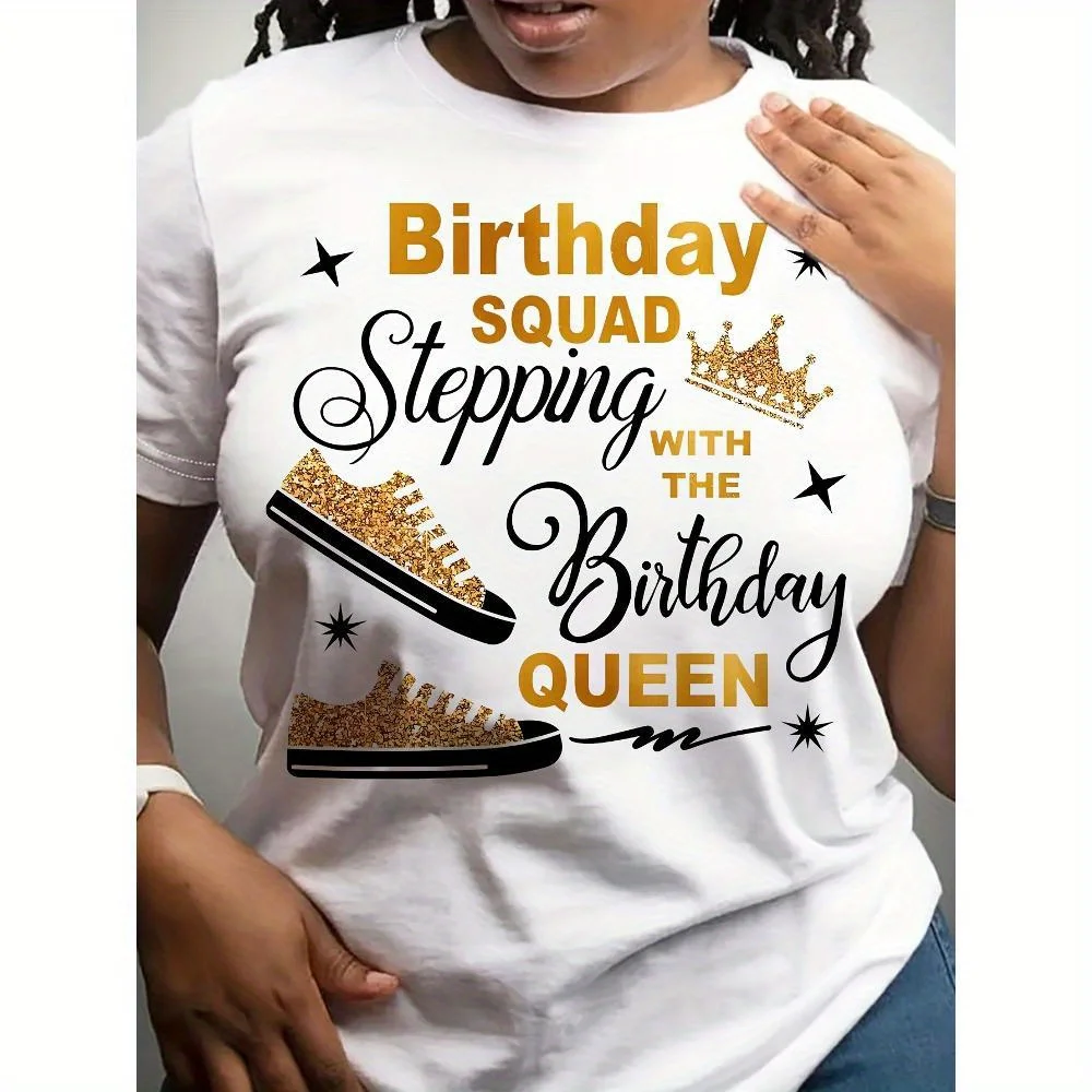 

Comfortable Breathable Fabric Summer Women's Short Sleeve T Shirt Top Front Printed Casual Sports Style Birthday