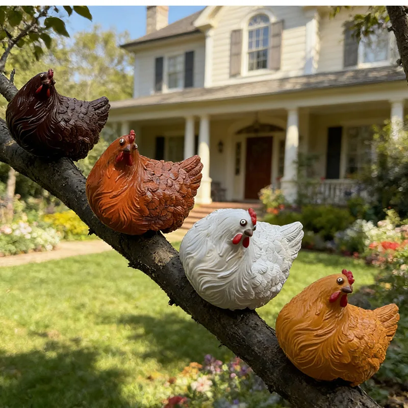 Chicken Sitting on Fence Funny Decor Garden Statues for Wall Art Yard Art Sculptures for Backyard Farm Patio Lawn Decorations