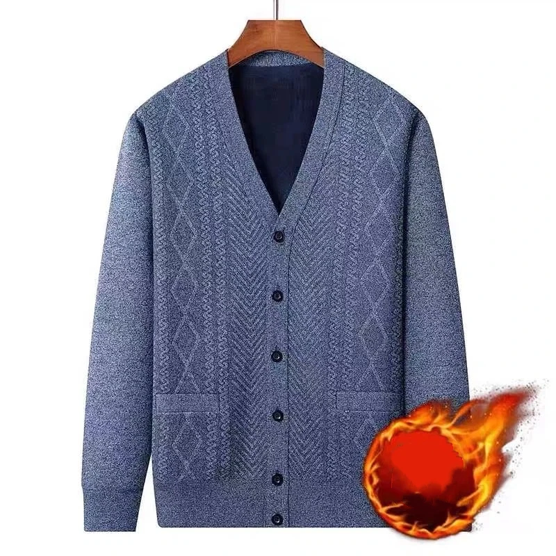 

Весенний стиль, вязаный кардиган с длинными рукавами, новый бархатный повседневный теплый внутренний свитер для пожилых мужчин среднего возраста